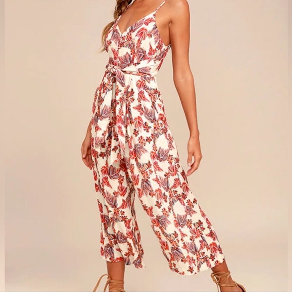 FREE PEOPLE | Hot Tropics beige/red multi floral wide leg cropped jumpsuit - Picture 2 of 4